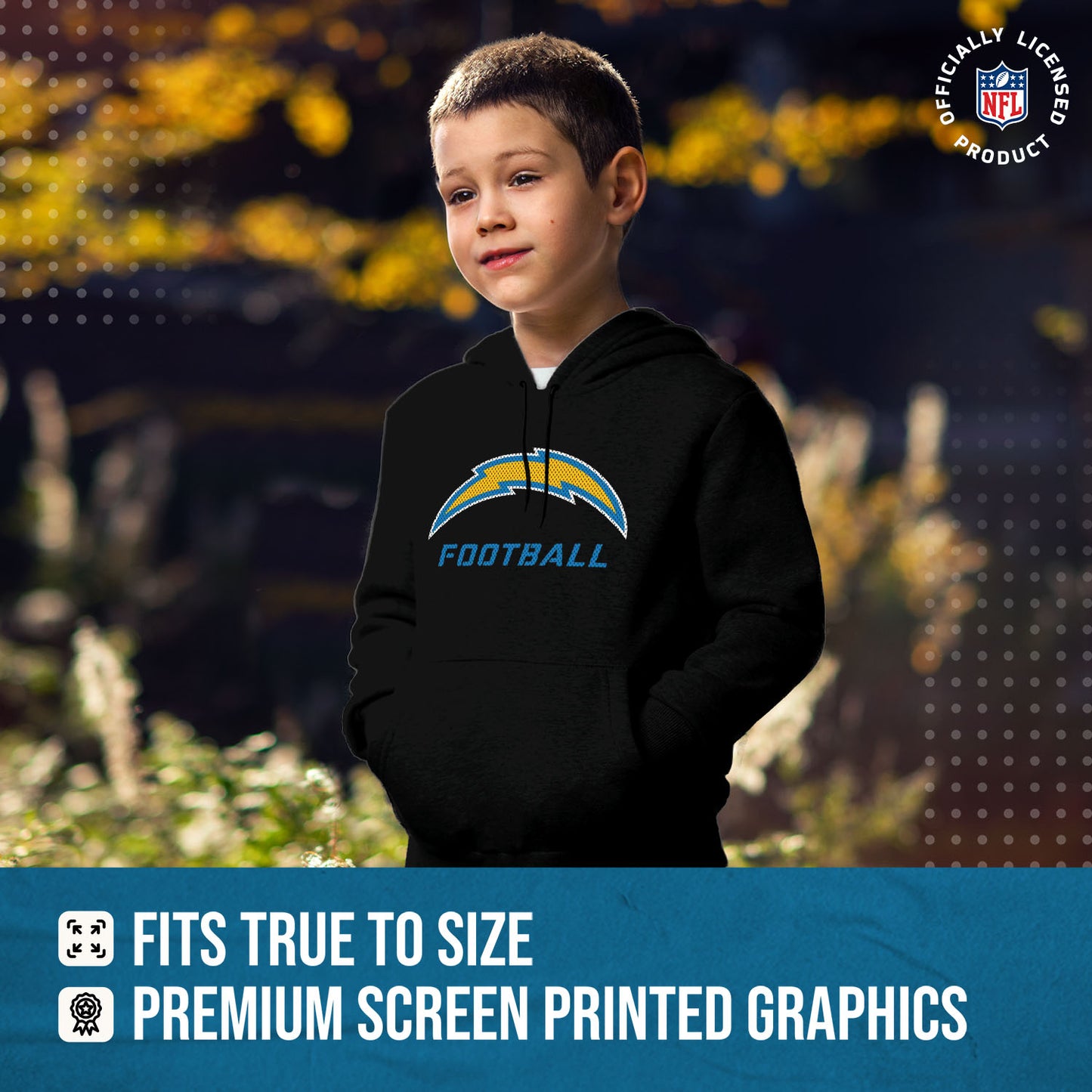 Los Angeles Chargers NFL Youth Run City Hoodie- Kids Pro Football Pullover Sweatshirt- Officially Licensed - Black