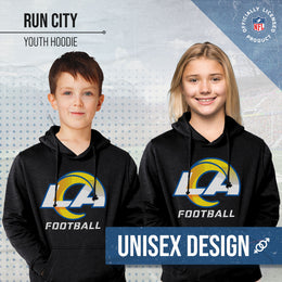 Los Angeles Rams NFL Youth Run City Hoodie- Kids Pro Football Pullover Sweatshirt- Officially Licensed - Black