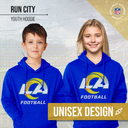Los Angeles Rams NFL Youth Run City Hoodie- Kids Pro Football Pullover Sweatshirt- Officially Licensed - Royal