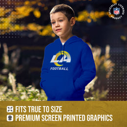 Los Angeles Rams NFL Youth Run City Hoodie- Kids Pro Football Pullover Sweatshirt- Officially Licensed - Royal