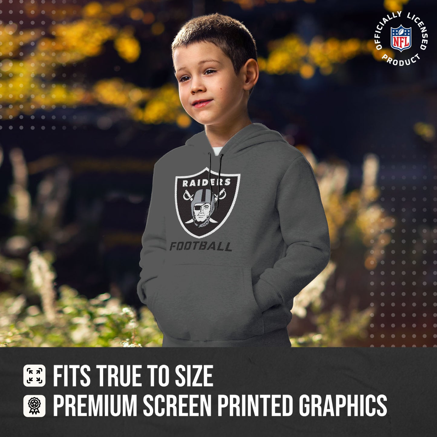 Las Vegas Raiders NFL Youth Run City Hoodie- Kids Pro Football Pullover Sweatshirt- Officially Licensed - Sport Gray