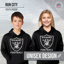 Las Vegas Raiders NFL Youth Run City Hoodie- Kids Pro Football Pullover Sweatshirt- Officially Licensed - Black