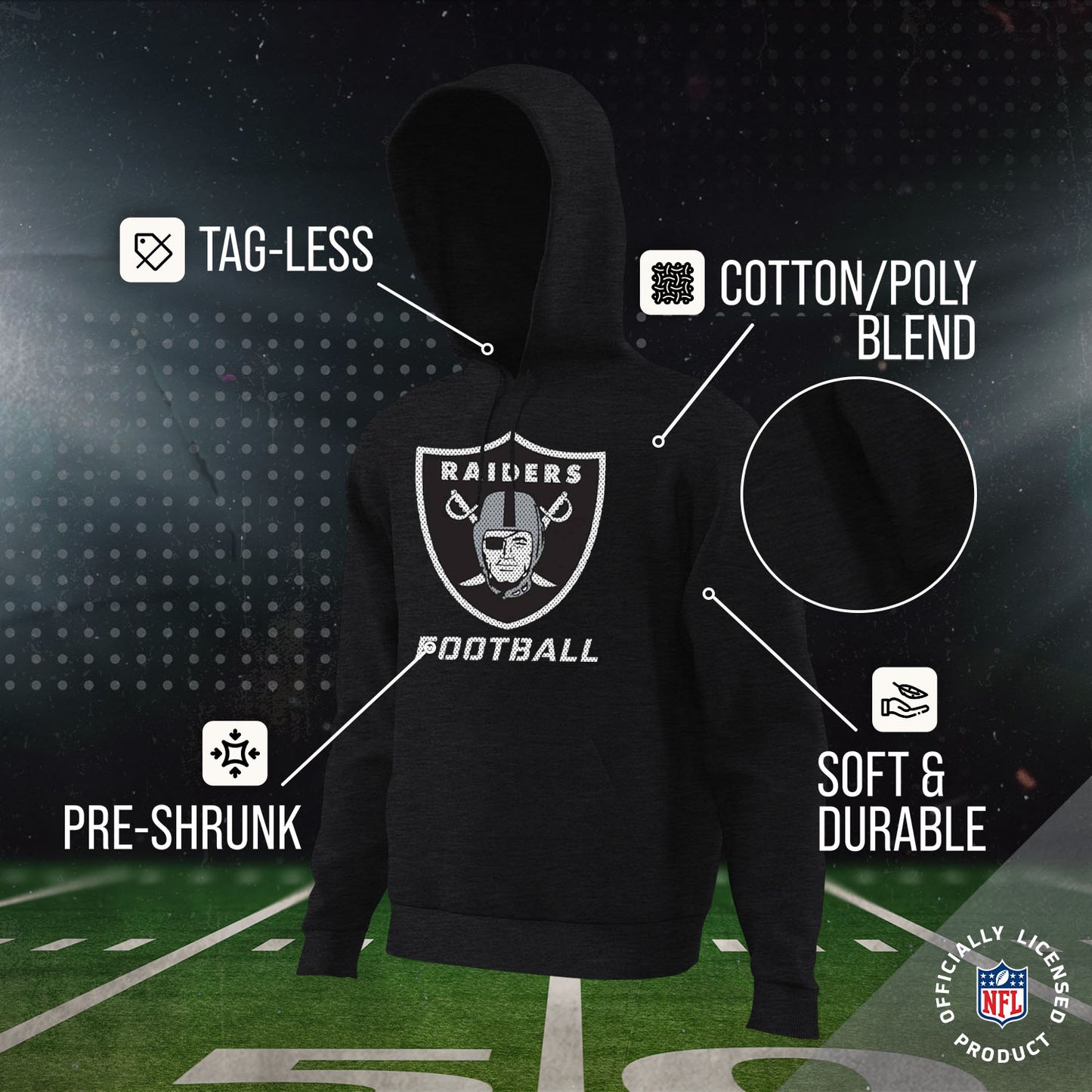 Las Vegas Raiders NFL Youth Run City Hoodie- Kids Pro Football Pullover Sweatshirt- Officially Licensed - Black