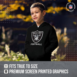 Las Vegas Raiders NFL Youth Run City Hoodie- Kids Pro Football Pullover Sweatshirt- Officially Licensed - Black