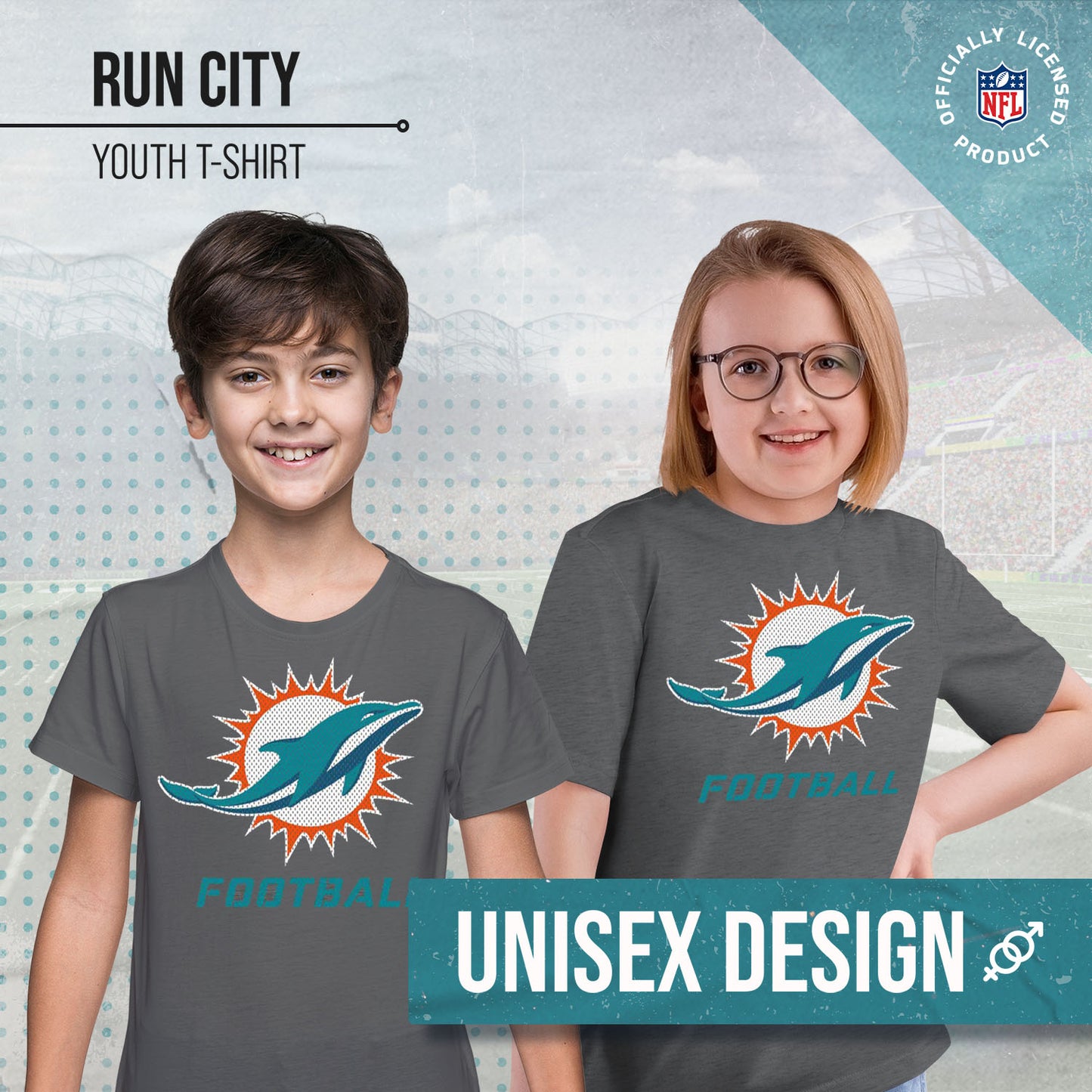 Miami Dolphins NFL Youth Run City Tee - Sport Gray