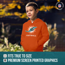 Miami Dolphins NFL Youth Run City Hoodie- Kids Pro Football Pullover Sweatshirt- Officially Licensed - Orange