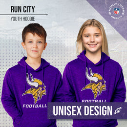 Minnesota Vikings NFL Youth Run City Hoodie- Kids Pro Football Pullover Sweatshirt- Officially Licensed - Purple