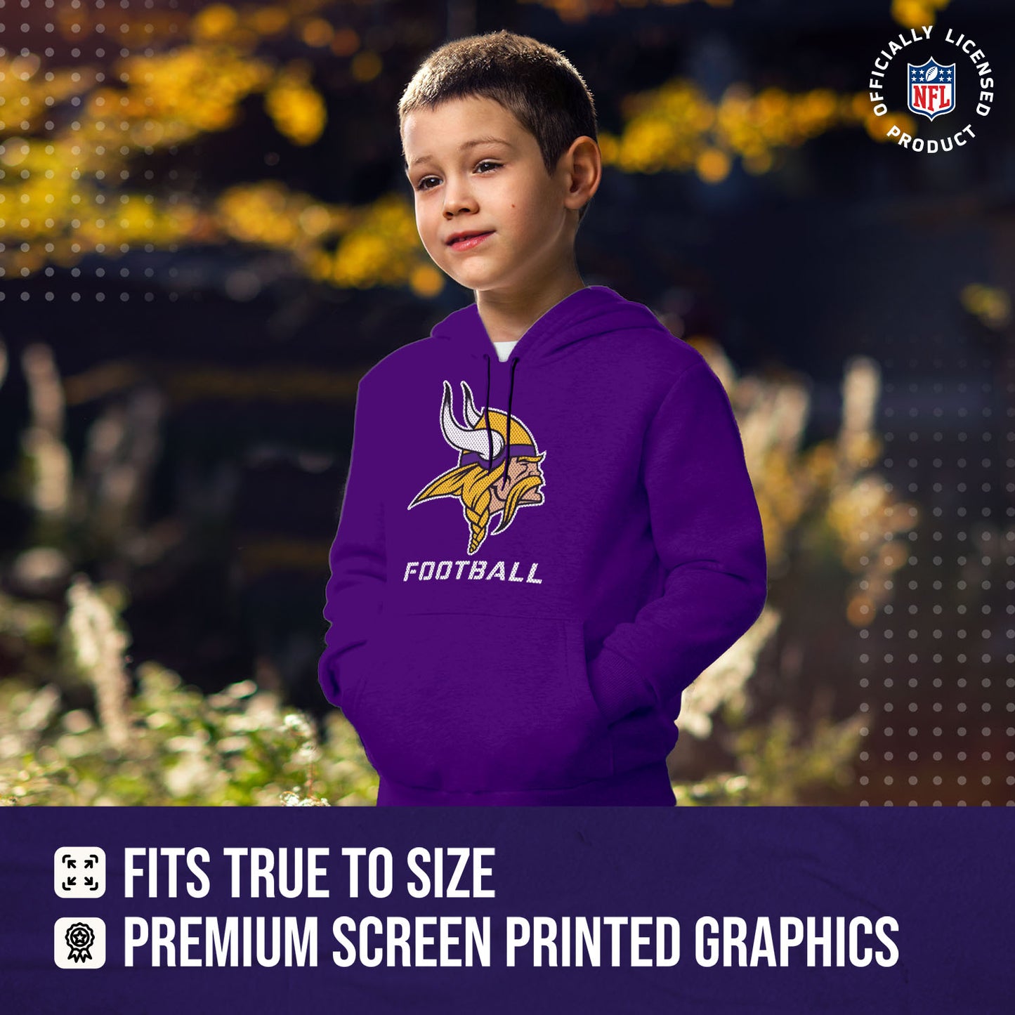 Minnesota Vikings NFL Youth Run City Hoodie- Kids Pro Football Pullover Sweatshirt- Officially Licensed - Purple