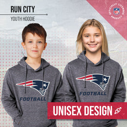 New England Patriots NFL Youth Run City Hoodie- Kids Pro Football Pullover Sweatshirt- Officially Licensed - Sport Gray