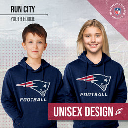 New England Patriots NFL Youth Run City Hoodie- Kids Pro Football Pullover Sweatshirt- Officially Licensed - Navy