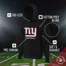 New York Giants NFL Youth Run City Hoodie- Kids Pro Football Pullover Sweatshirt- Officially Licensed - Black