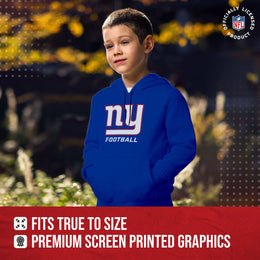 New York Giants NFL Youth Run City Hoodie- Kids Pro Football Pullover Sweatshirt- Officially Licensed - Royal