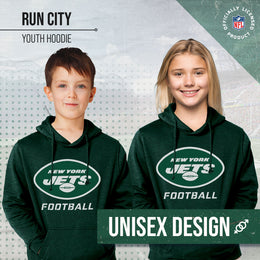 New York Jets NFL Youth Run City Hoodie- Kids Pro Football Pullover Sweatshirt- Officially Licensed - Green