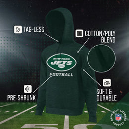 New York Jets NFL Youth Run City Hoodie- Kids Pro Football Pullover Sweatshirt- Officially Licensed - Green