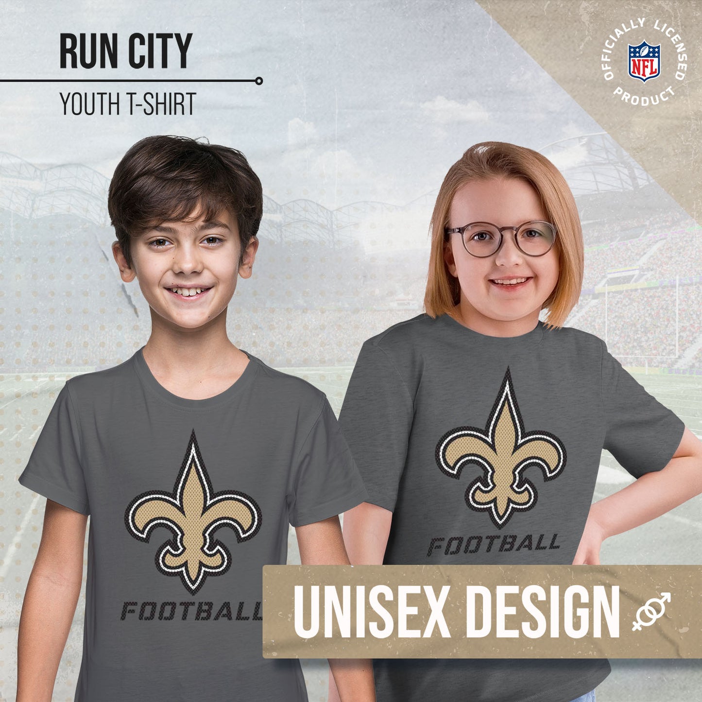New Orleans Saints NFL Youth Run City Tee - Sport Gray