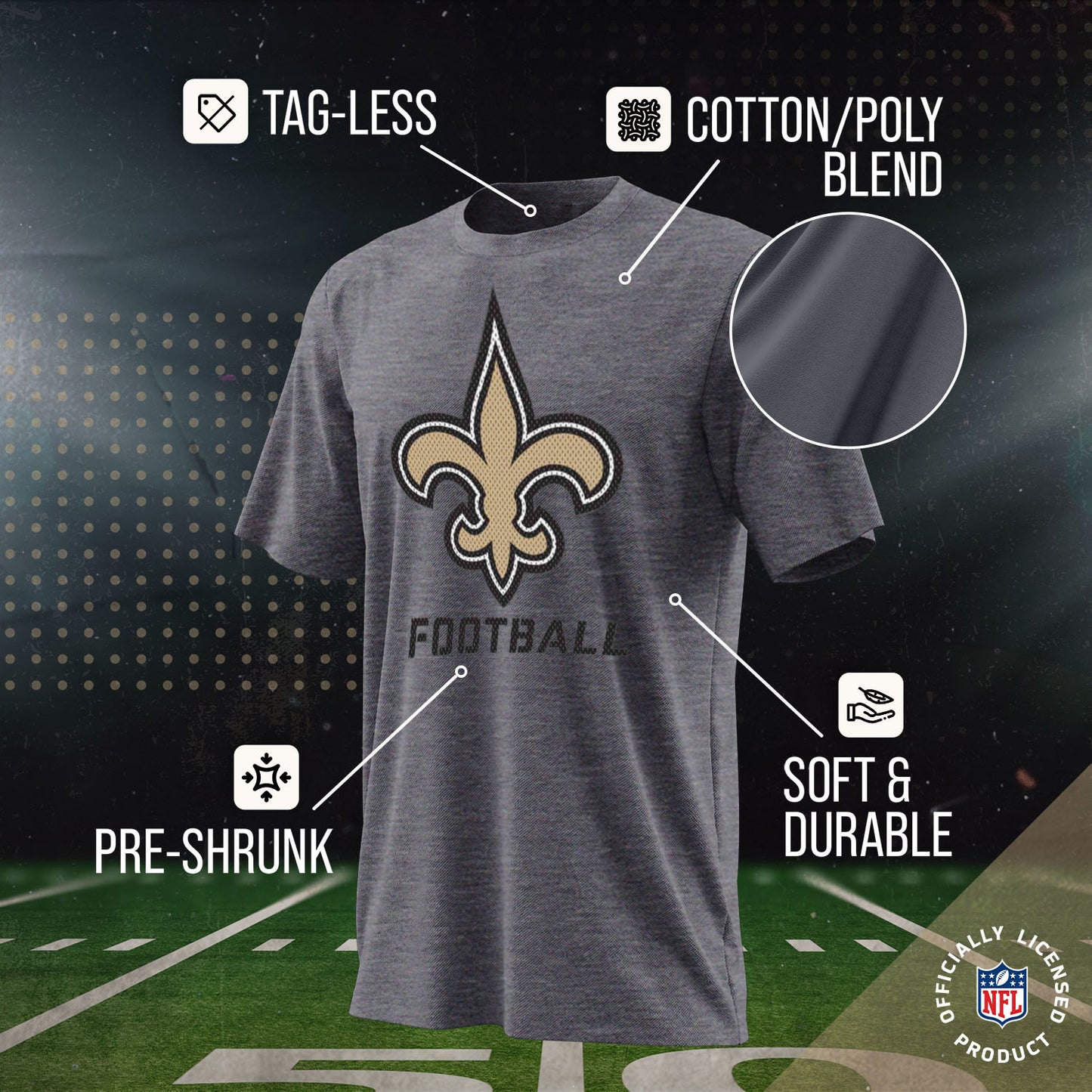 New Orleans Saints NFL Youth Run City Tee - Sport Gray
