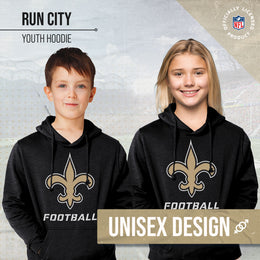 New Orleans Saints NFL Youth Run City Hoodie- Kids Pro Football Pullover Sweatshirt- Officially Licensed - Black