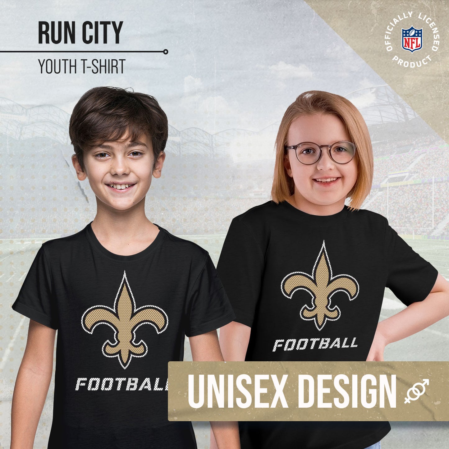 New Orleans Saints NFL Youth Run City Tee - Black