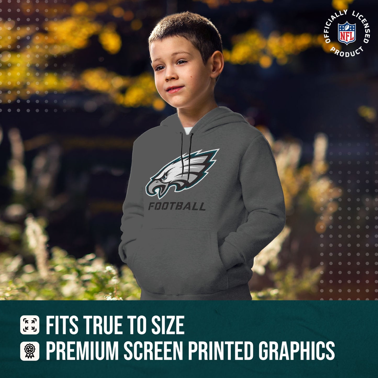 Philadelphia Eagles NFL Youth Run City Hoodie- Kids Pro Football Pullover Sweatshirt- Officially Licensed - Sport Gray