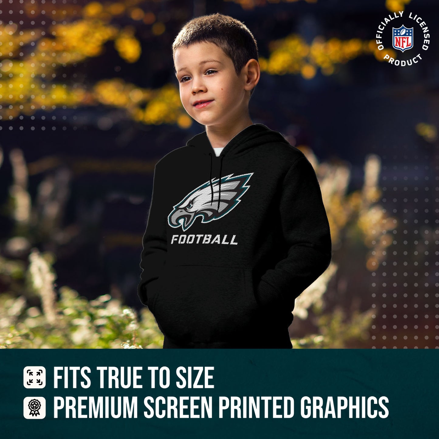 Philadelphia Eagles NFL Youth Run City Hoodie- Kids Pro Football Pullover Sweatshirt- Officially Licensed - Black