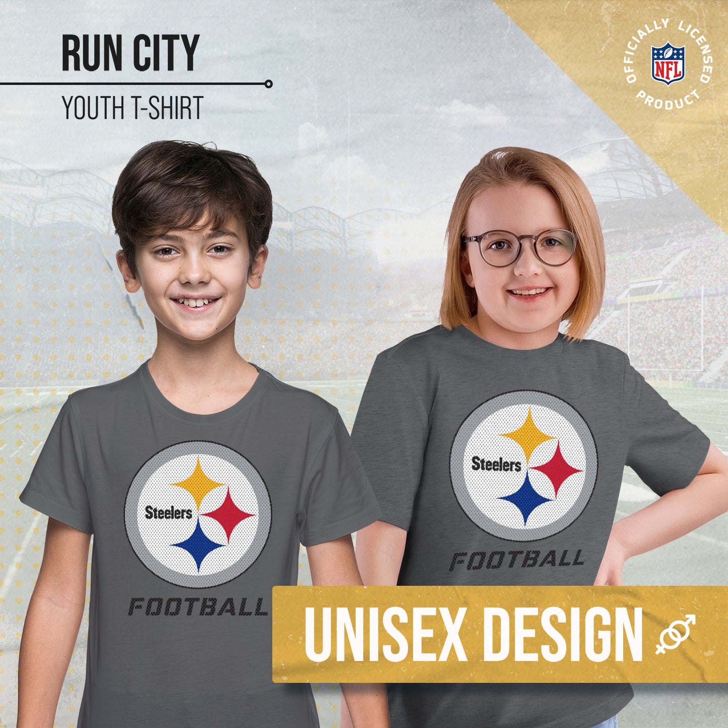 Pittsburgh Steelers NFL Youth Run City Tee - Sport Gray