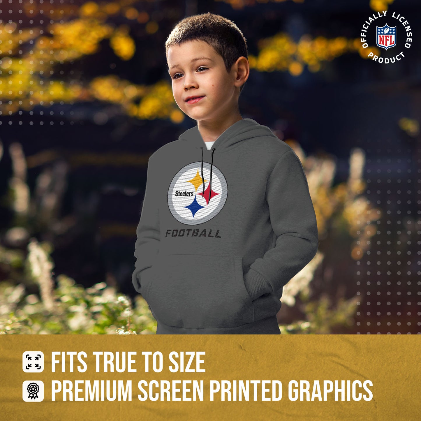Pittsburgh Steelers NFL Youth Run City Hoodie- Kids Pro Football Pullover Sweatshirt- Officially Licensed - Sport Gray
