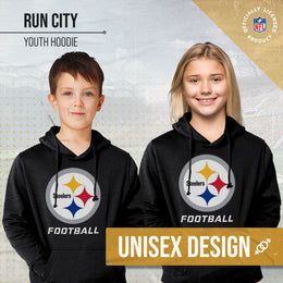 Pittsburgh Steelers NFL Youth Run City Hoodie- Kids Pro Football Pullover Sweatshirt- Officially Licensed - Black