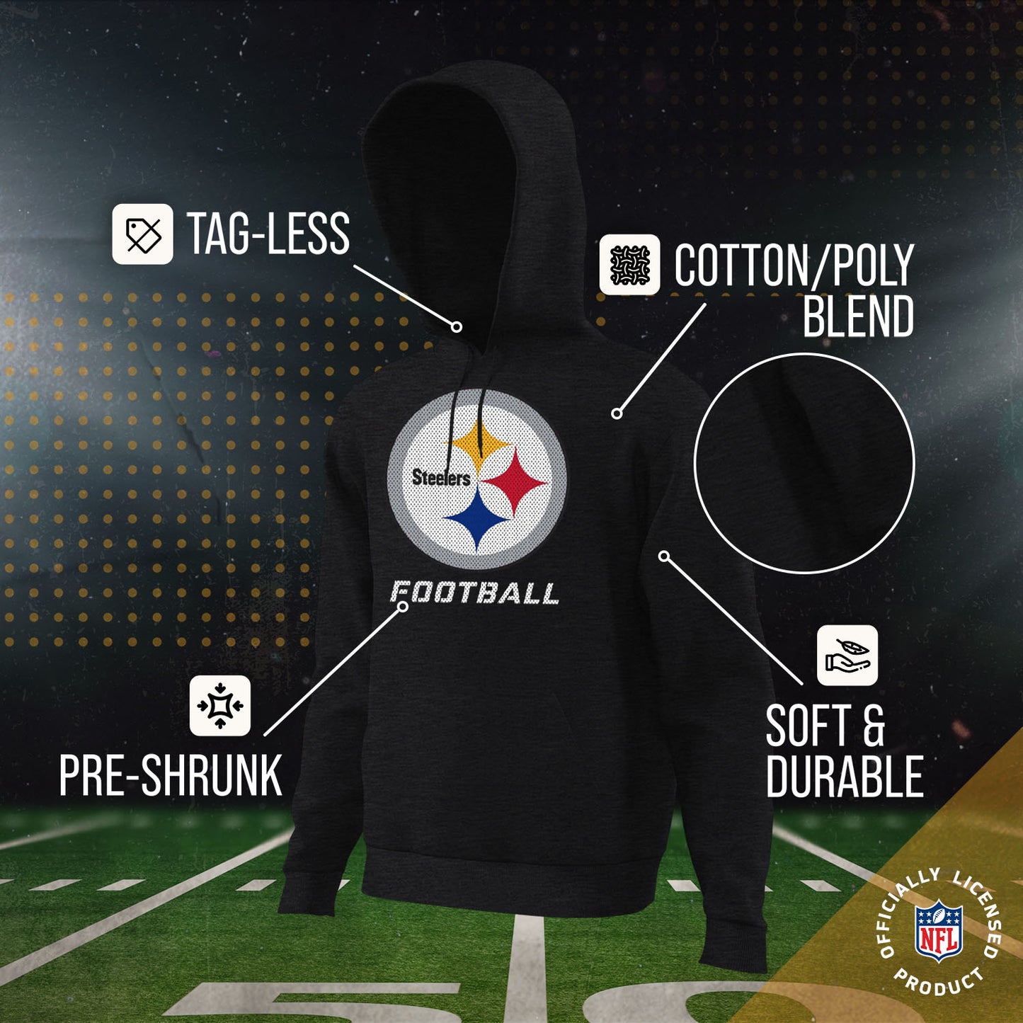 Pittsburgh Steelers NFL Youth Run City Hoodie- Kids Pro Football Pullover Sweatshirt- Officially Licensed - Black
