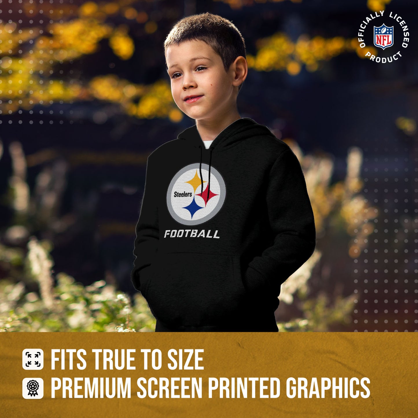 Pittsburgh Steelers NFL Youth Run City Hoodie- Kids Pro Football Pullover Sweatshirt- Officially Licensed - Black