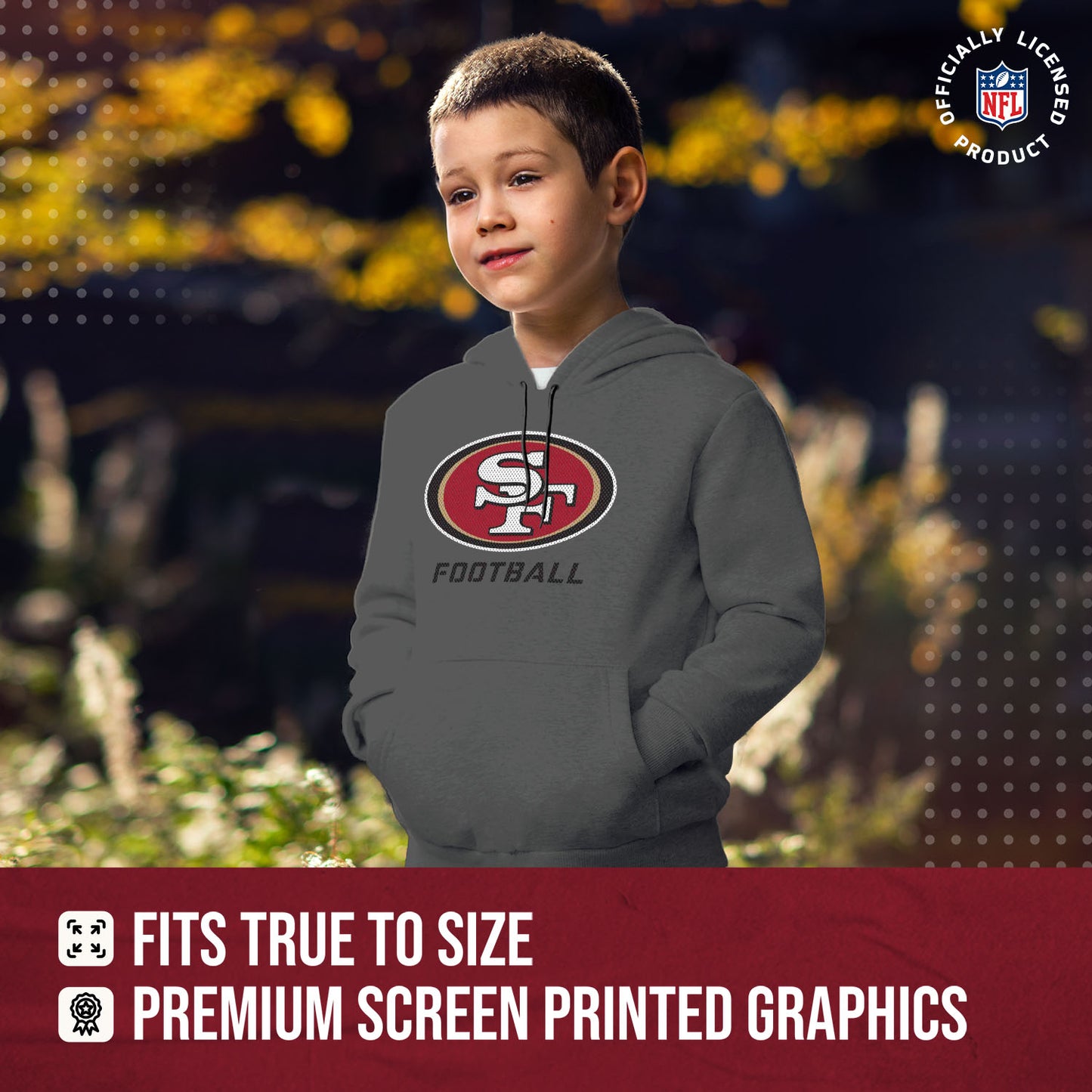 San Francisco 49ers NFL Youth Run City Hoodie- Kids Pro Football Pullover Sweatshirt- Officially Licensed - Sport Gray
