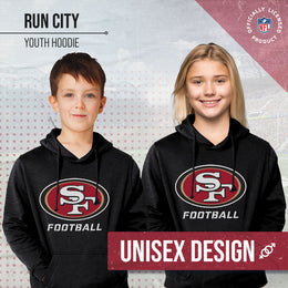 San Francisco 49ers NFL Youth Run City Hoodie- Kids Pro Football Pullover Sweatshirt- Officially Licensed - Black