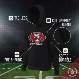 San Francisco 49ers NFL Youth Run City Hoodie- Kids Pro Football Pullover Sweatshirt- Officially Licensed - Black
