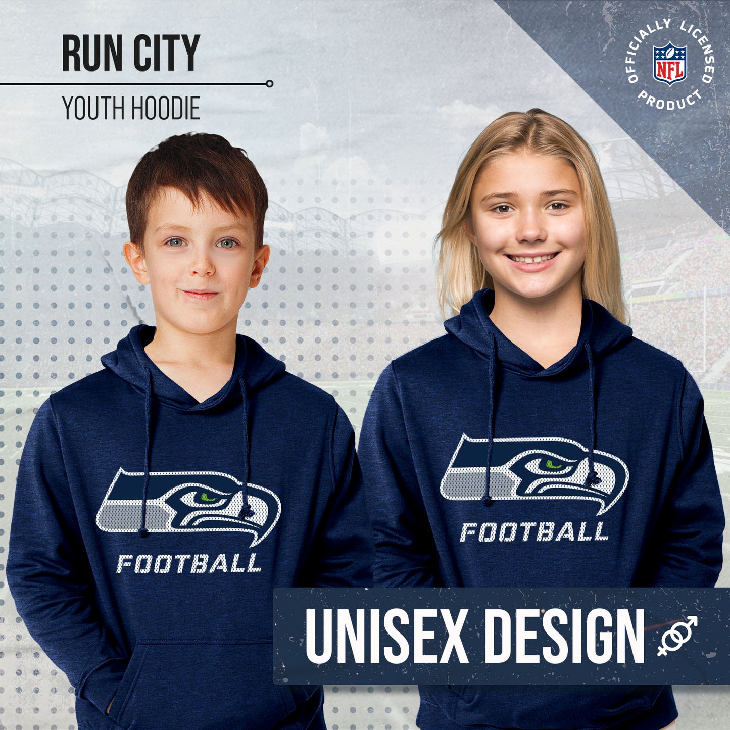 Seattle Seahawks NFL Youth Run City Hoodie- Kids Pro Football Pullover Sweatshirt- Officially Licensed - Navy