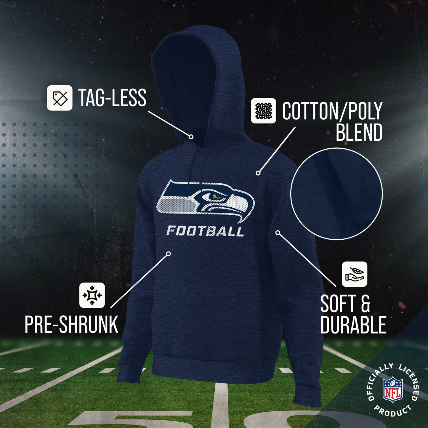 Seattle Seahawks NFL Youth Run City Hoodie- Kids Pro Football Pullover Sweatshirt- Officially Licensed - Navy