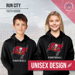 Tampa Bay Buccaneers NFL Youth Run City Hoodie- Kids Pro Football Pullover Sweatshirt- Officially Licensed - Black