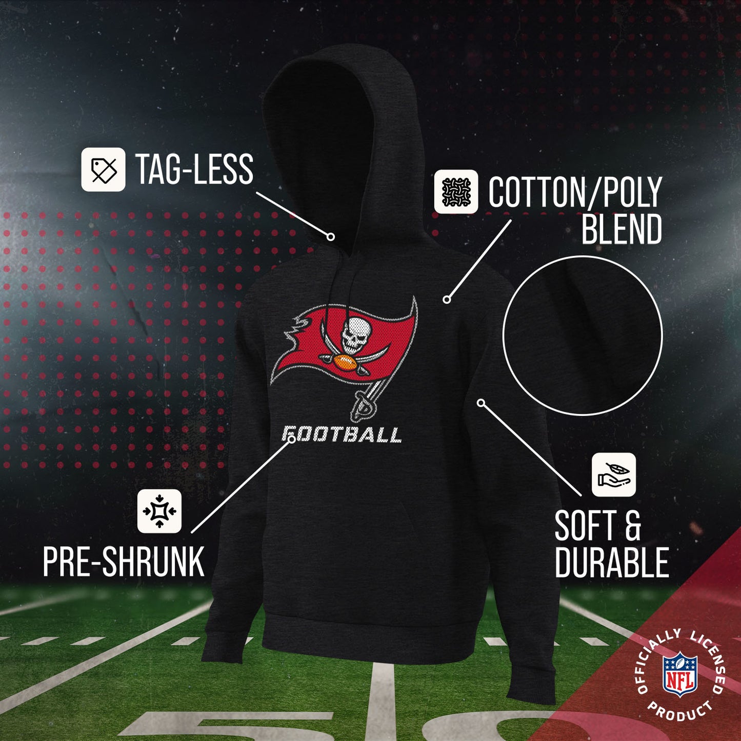 Tampa Bay Buccaneers NFL Youth Run City Hoodie- Kids Pro Football Pullover Sweatshirt- Officially Licensed - Black