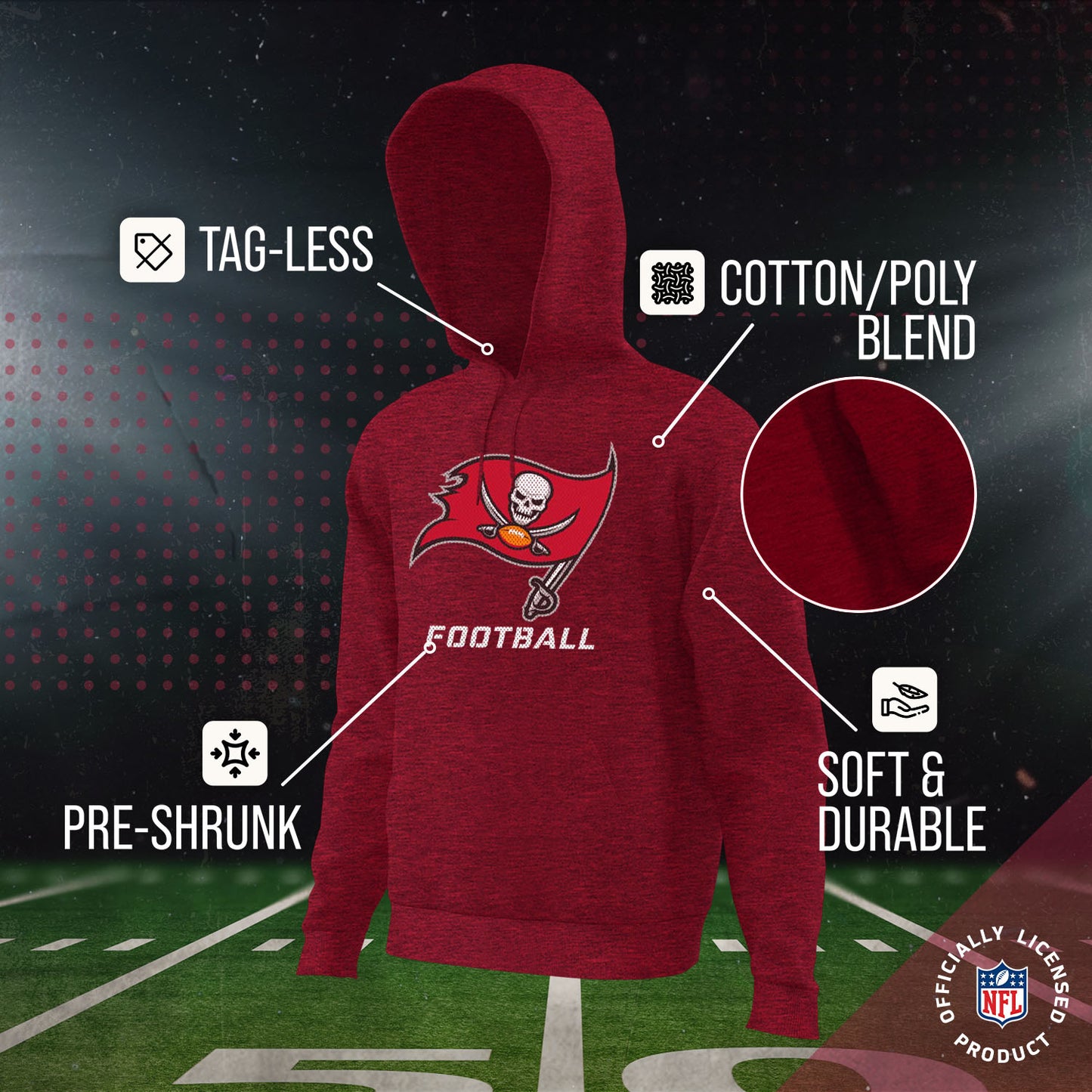 Tampa Bay Buccaneers NFL Youth Run City Hoodie- Kids Pro Football Pullover Sweatshirt- Officially Licensed - Red