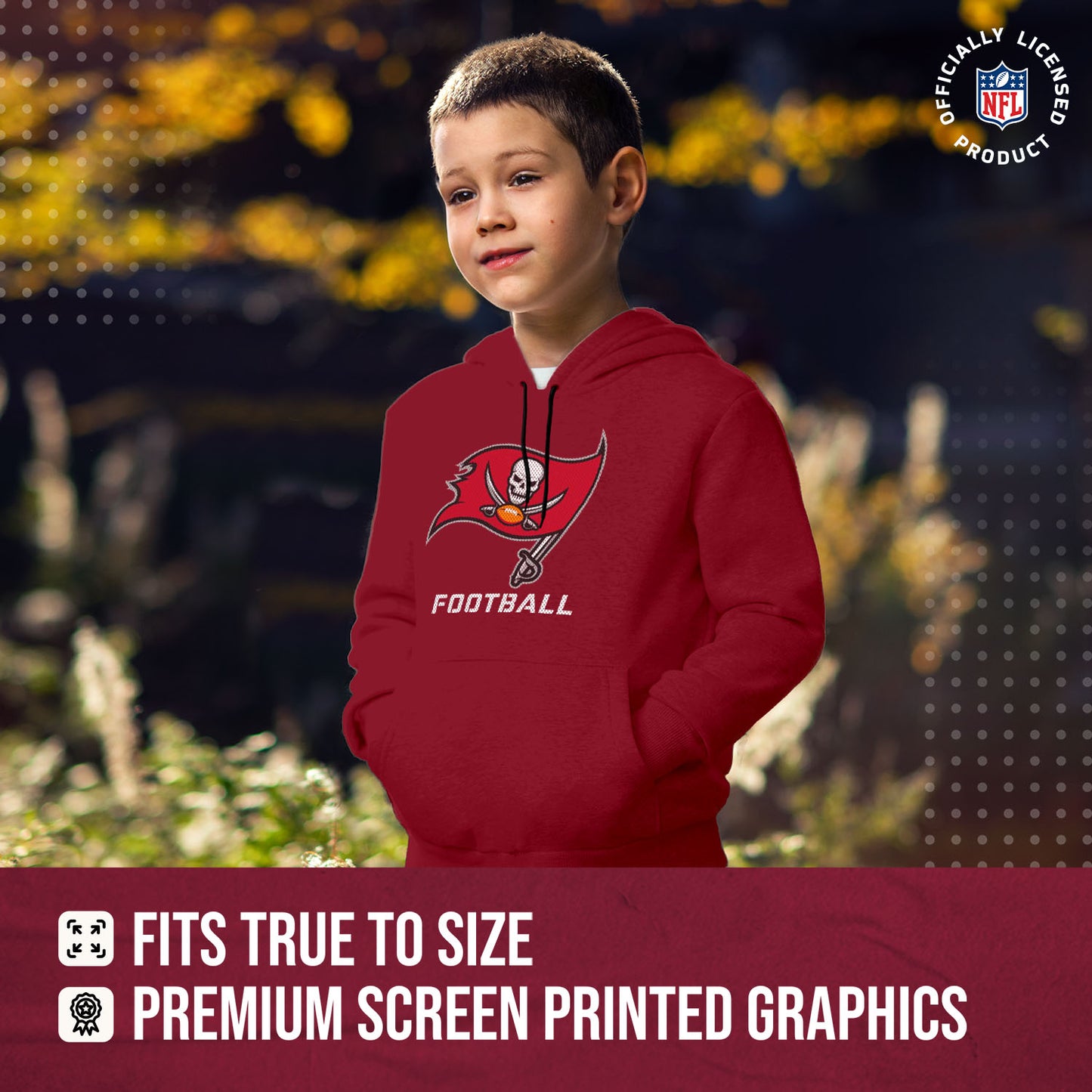 Tampa Bay Buccaneers NFL Youth Run City Hoodie- Kids Pro Football Pullover Sweatshirt- Officially Licensed - Red