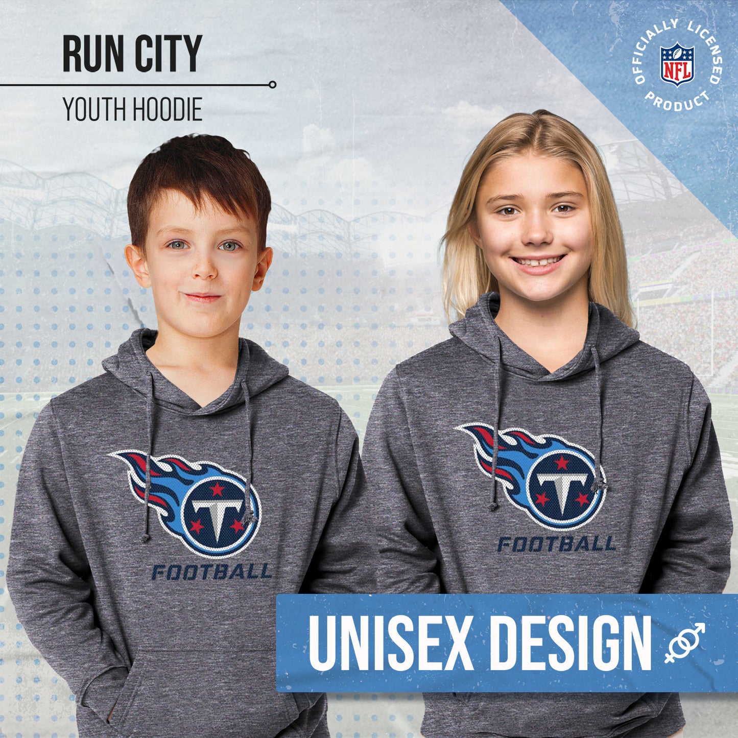 Tennessee Titans NFL Youth Run City Hoodie- Kids Pro Football Pullover Sweatshirt- Officially Licensed - Sport Gray