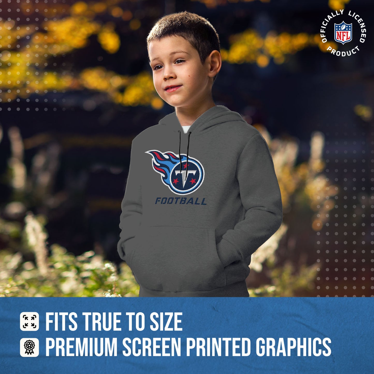 Tennessee Titans NFL Youth Run City Hoodie- Kids Pro Football Pullover Sweatshirt- Officially Licensed - Sport Gray