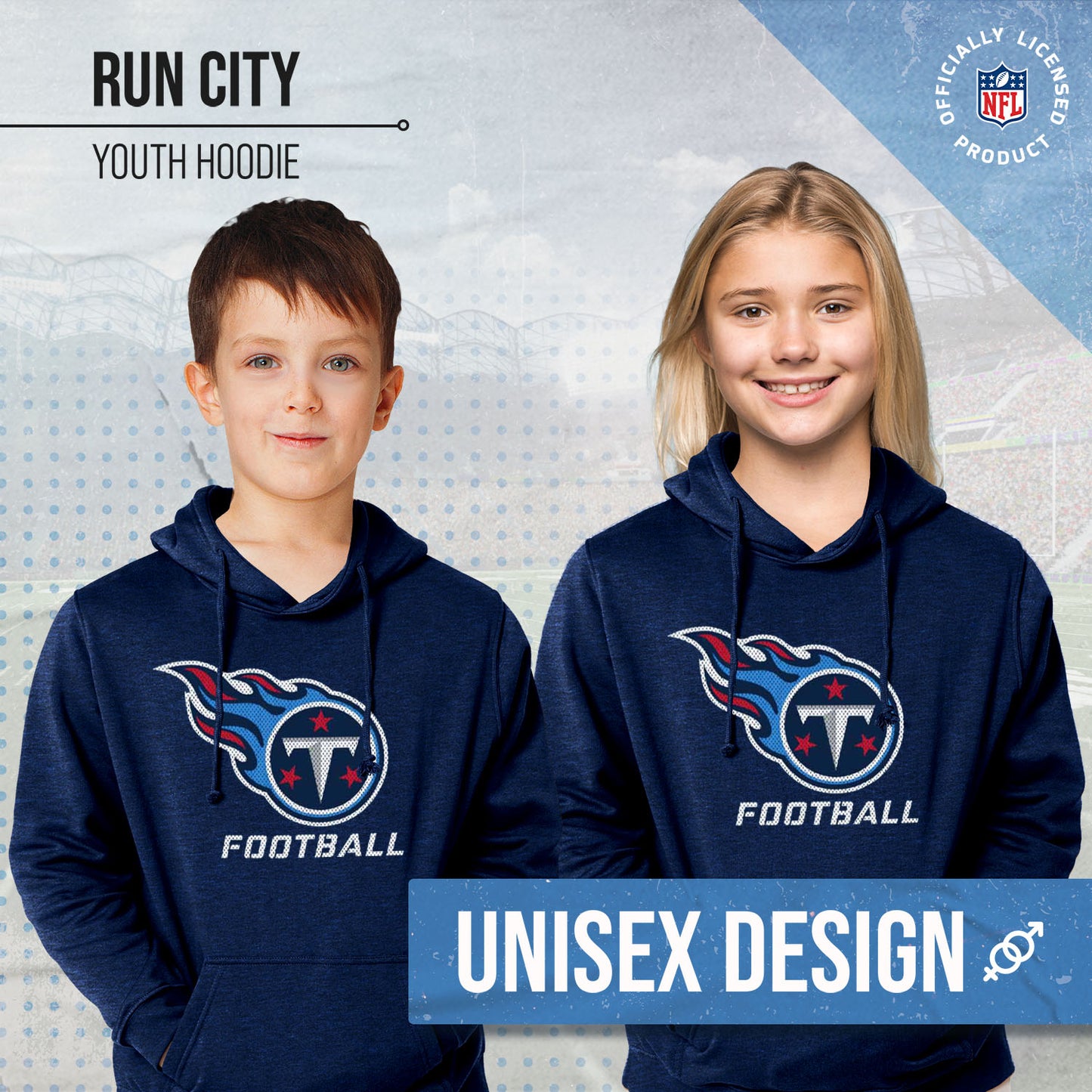 Tennessee Titans NFL Youth Run City Hoodie- Kids Pro Football Pullover Sweatshirt- Officially Licensed - Navy