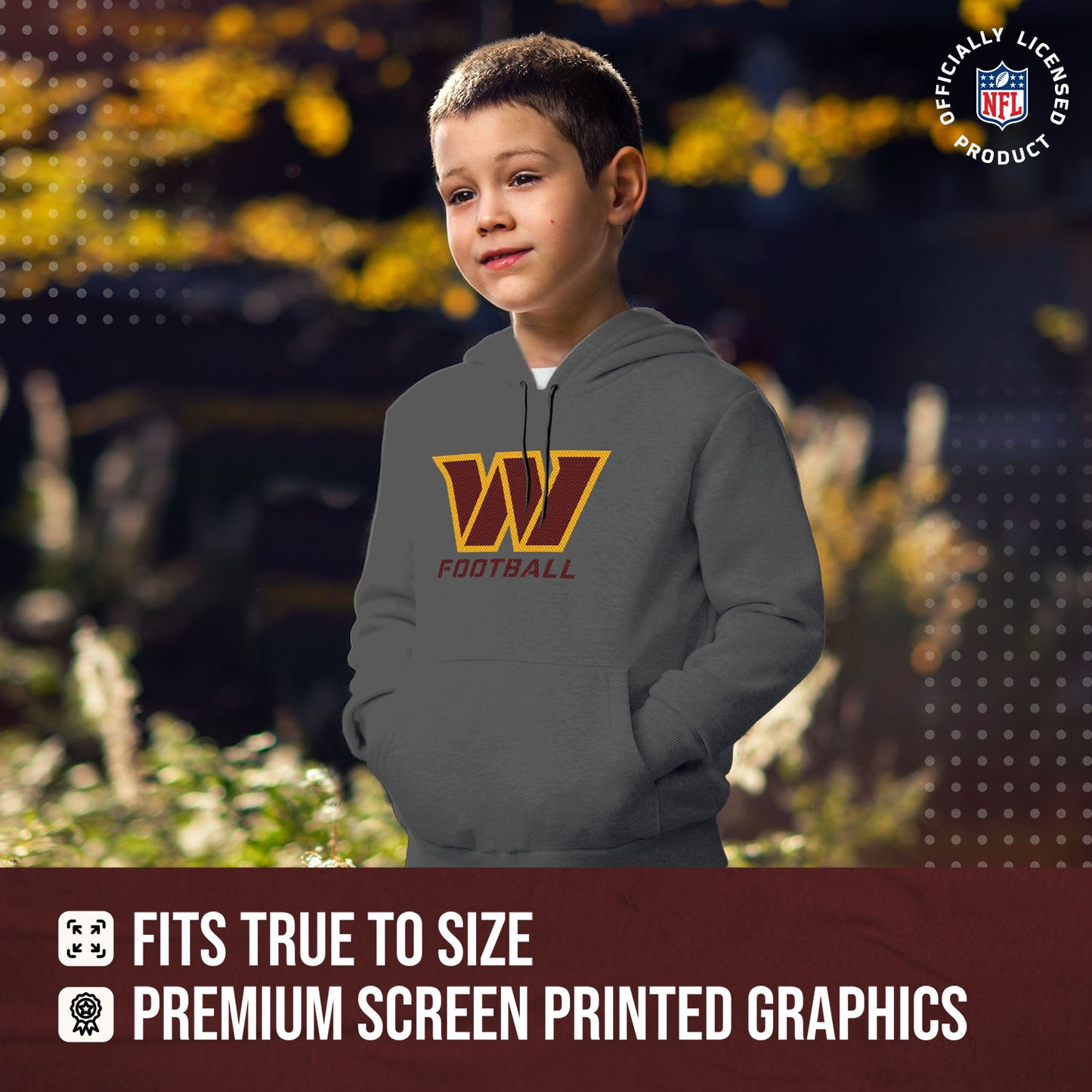 Washington Commanders NFL Youth Run City Hoodie- Kids Pro Football Pullover Sweatshirt- Officially Licensed - Sport Gray