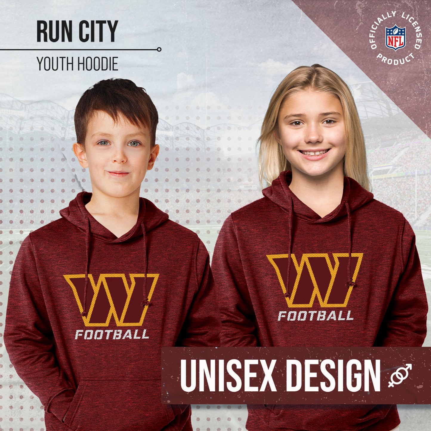 Washington Commanders NFL Youth Run City Hoodie- Kids Pro Football Pullover Sweatshirt- Officially Licensed - Maroon