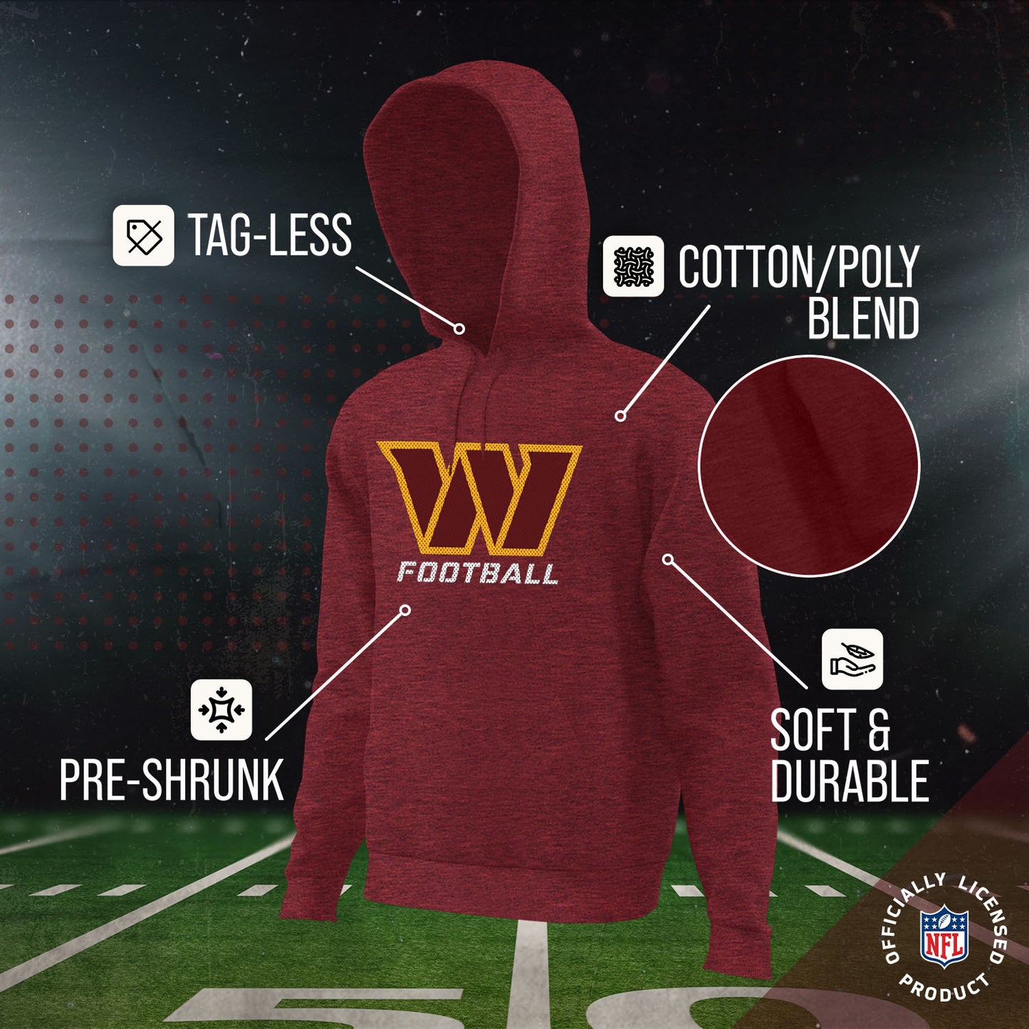 Washington Commanders NFL Youth Run City Hoodie- Kids Pro Football Pullover Sweatshirt- Officially Licensed - Maroon