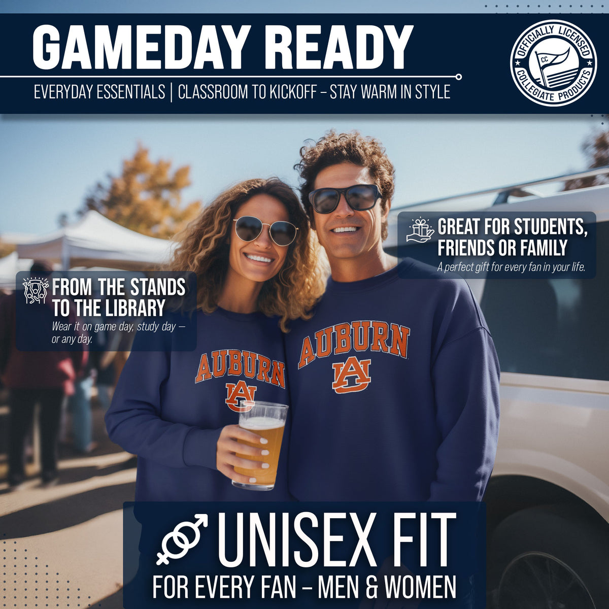 Auburn Tigers Adult Arch & Logo Soft Style Gameday Crewneck Sweatshirt - Navy
