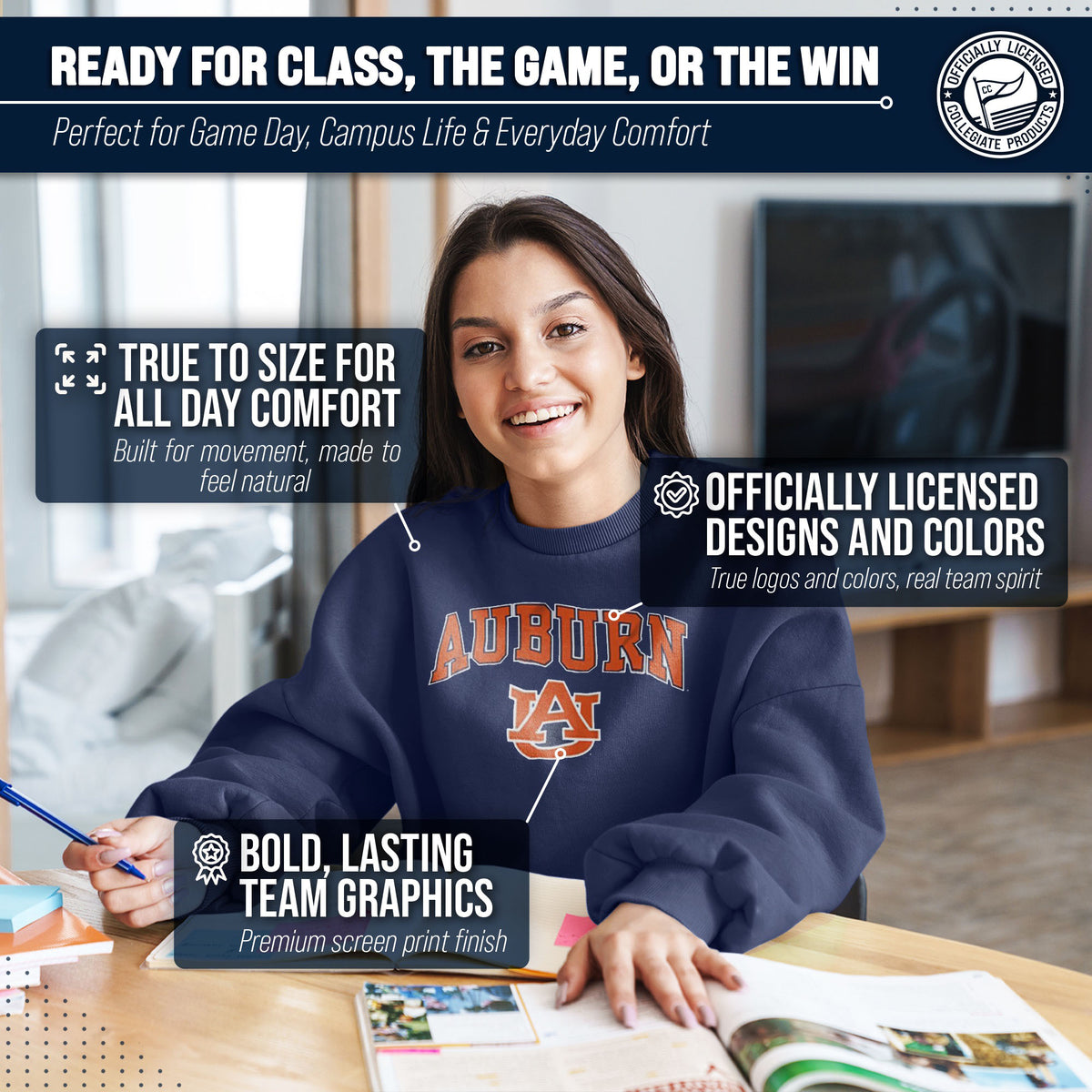 Auburn Tigers Adult Arch & Logo Soft Style Gameday Crewneck Sweatshirt - Navy