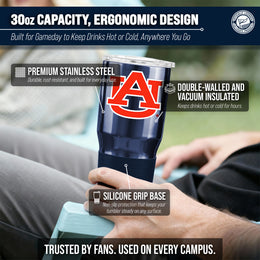 Auburn Tigers NCAA University 30oz Stainless Steel Vacuum Insulated Game Day Tumbler with Silicone Grip - Navy