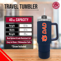 Auburn Tigers Collegiate 40oz Stainless Steel Travel Tumbler with Handle for Dad - Navy