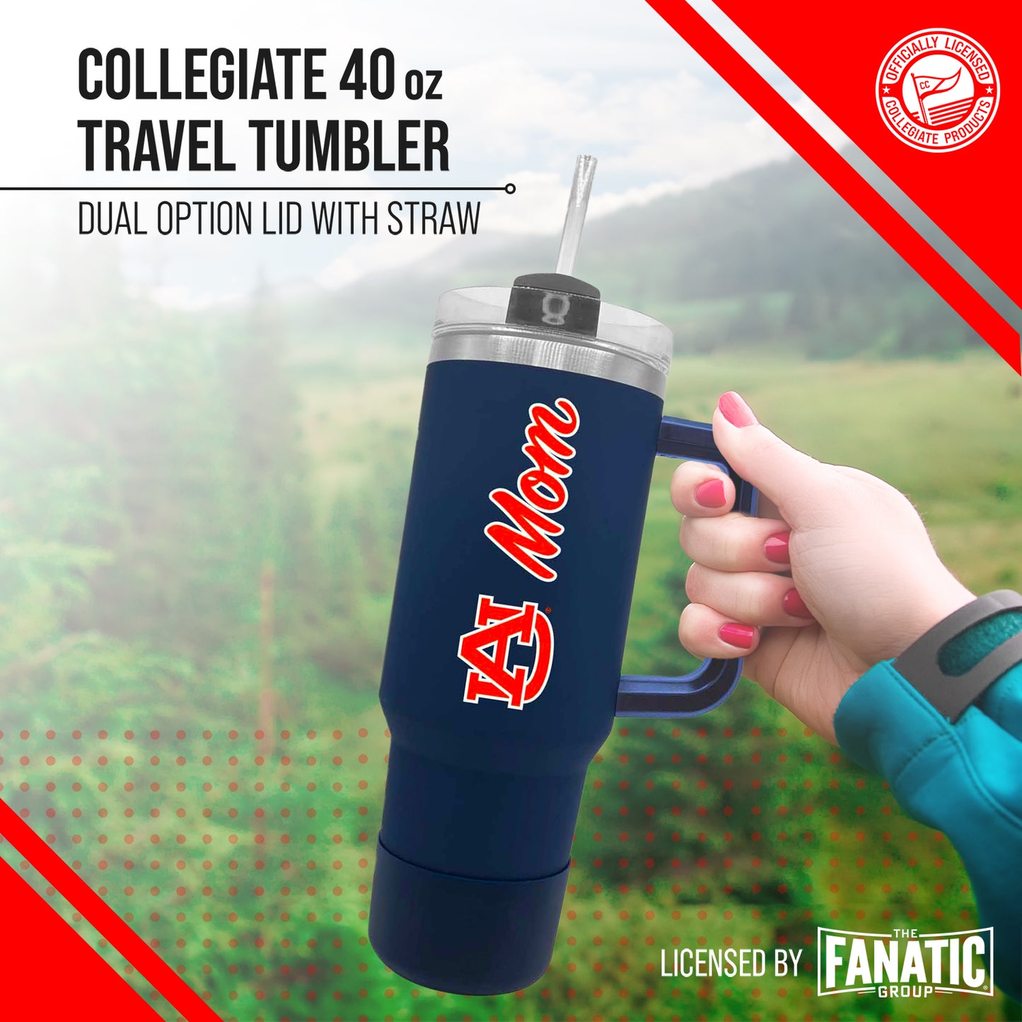 Auburn Tigers Collegiate 40oz Stainless Steel Travel Tumbler with Handle for Mom - Navy