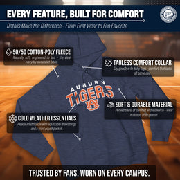 Auburn Tigers NCAA Adult Unisex Starting Fresh Heathered Hooded Fleece Sweatshirt - Navy Heather